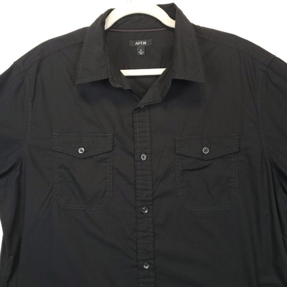 Apt.9 Button Up Shirt Men L Casual Collared Short Sleeve Front Pockets Black - Picture 7 of 12